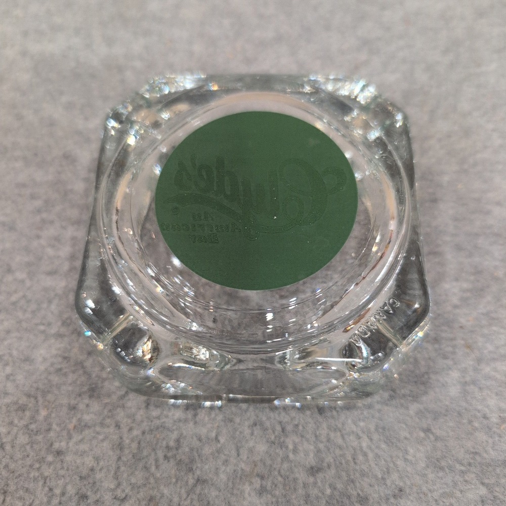 Clydes An American Bar Vintage Clear Glass Square Ashtray Green Logo Canada - Picture 4 of 4